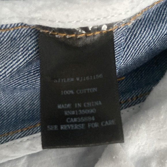 WHITE CROW  Jean Jacket Boho Distressed Denim Jacket Aztec Navajo Print Panel S - Picture 7 of 7